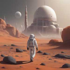 Astronaut walking to Jummah. Drawing generated by artificial intelligence.